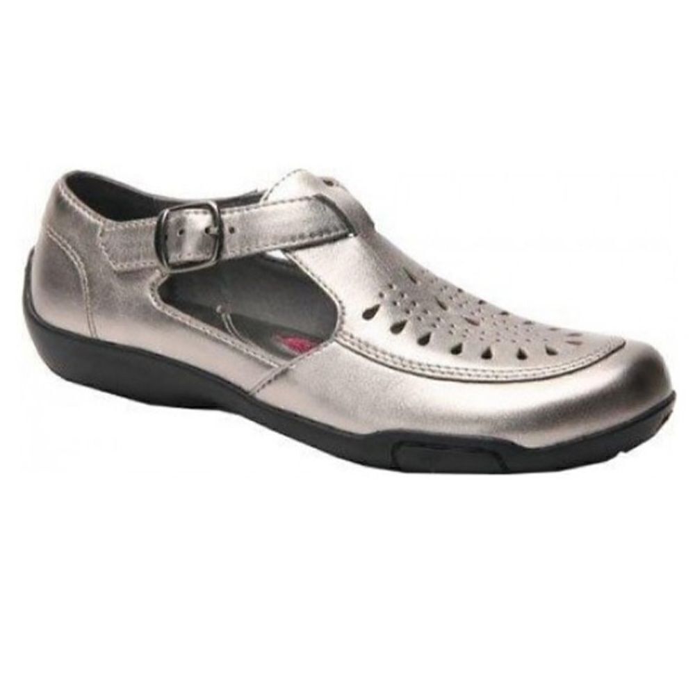 Ros Hommerson CAMEO Metallic Pewter Perforated Fisherman Loafer Sandals